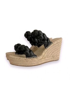 Kenneth Cole Olivia Braided Wedge Espadrille Black Sandal Size 11 NWT